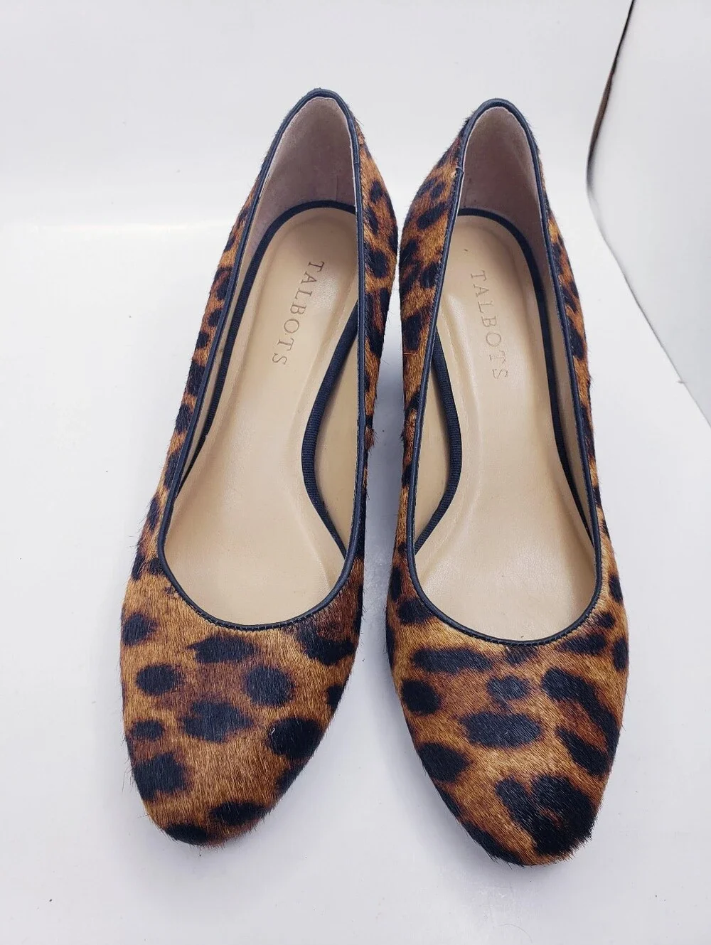 Talbots Isa Leopard Print Suede Calf Skin Block Heel Pumps Women's Size 7.5